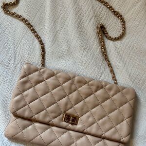 Urban Expressions Quilted Beige Chain Shoulder Bag